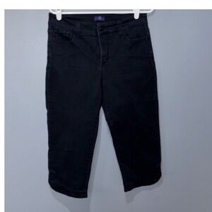 NYDJ Crop Jeans Women 10 Black Denim Stretch Lift Tuck Capri Tulip Hem Coastal